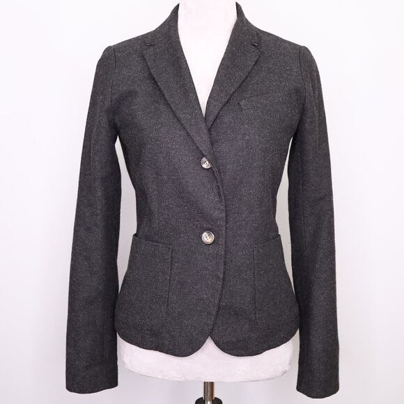 Gap Jacket Womens 4 Charcoal Gray Wool Blend Tweed Academy Blazer Lined Career - Picture 1 of 15